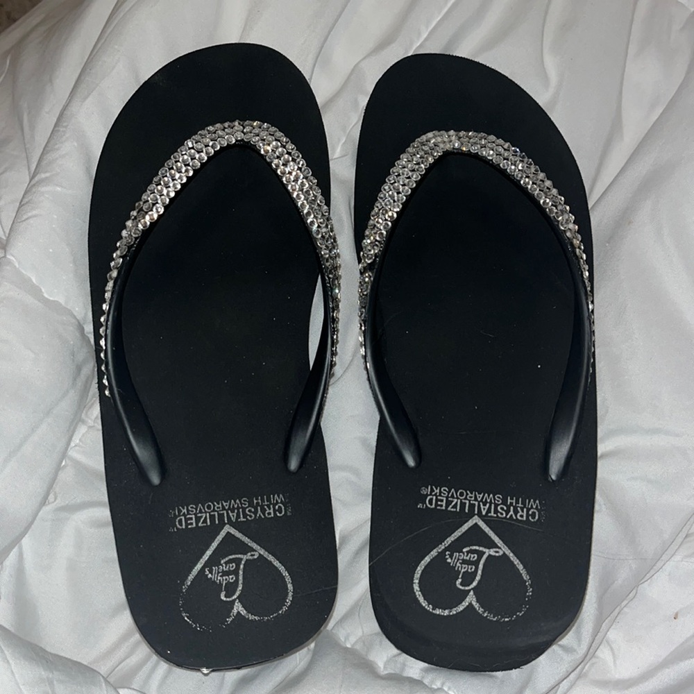 Lady Lanell’s Swarovski Crystal Black Platform Flip Flops